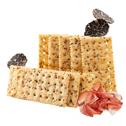 Crackers di soda e prosciutto al tartufo nero